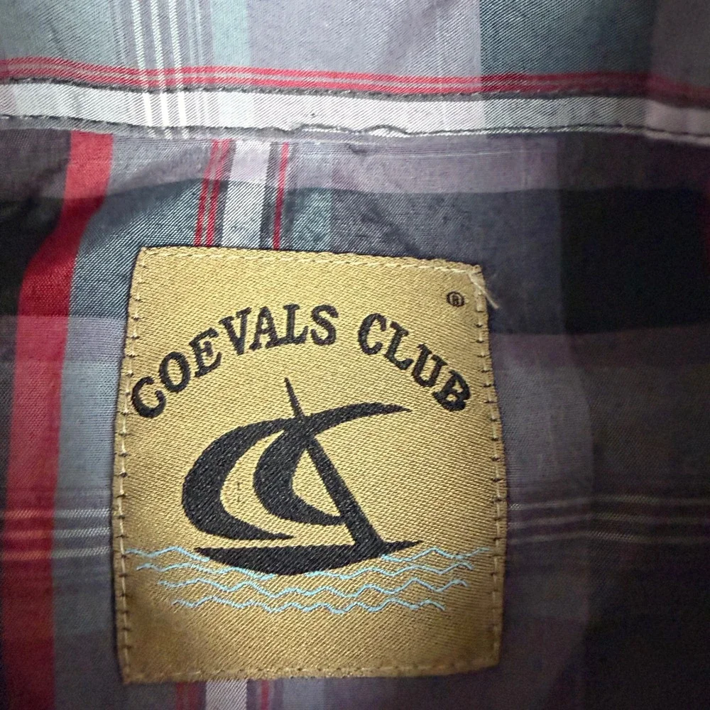Coevals Club Mens Western Shirt Grey Red Black Plaid Snap Button Long Sleeve L